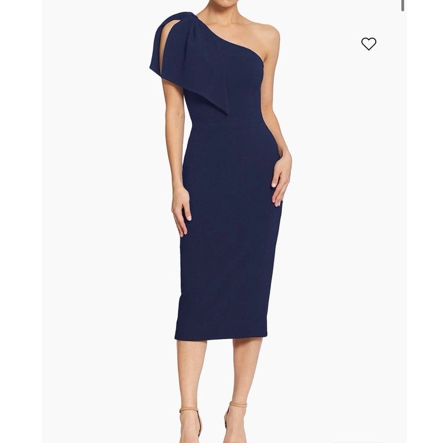 Dress The Population Navy One-Shoulder Midi Dress